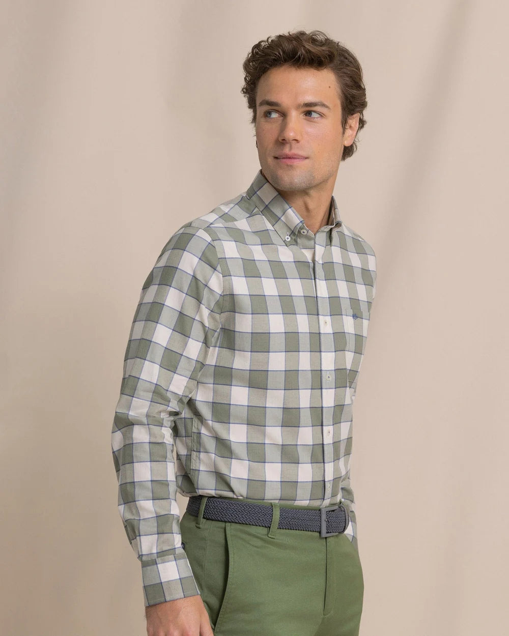 M LS SJ Sunny Cove Sportshirt-Heather Cedar Green