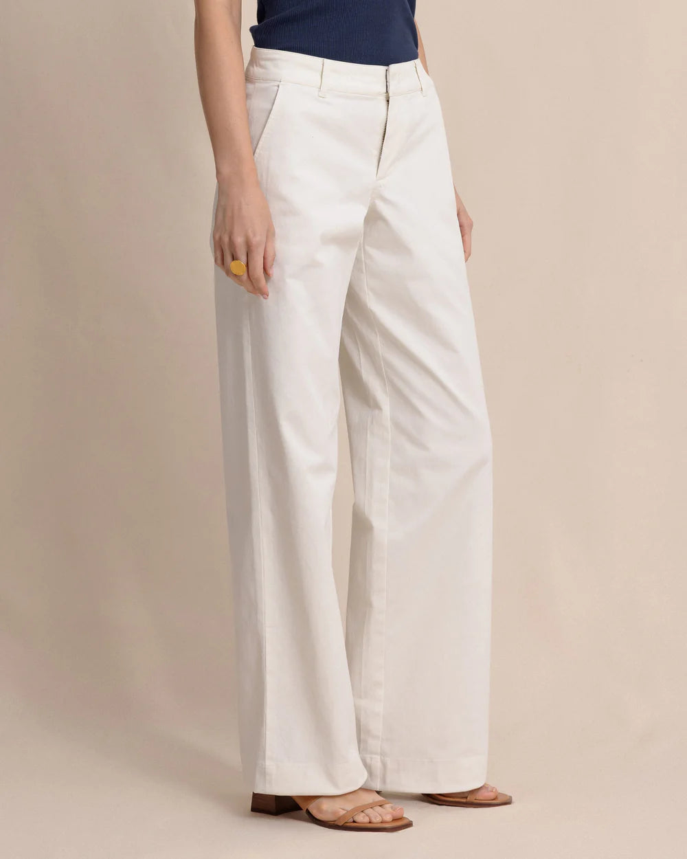 W Tori Wide Leg Chino Sand White